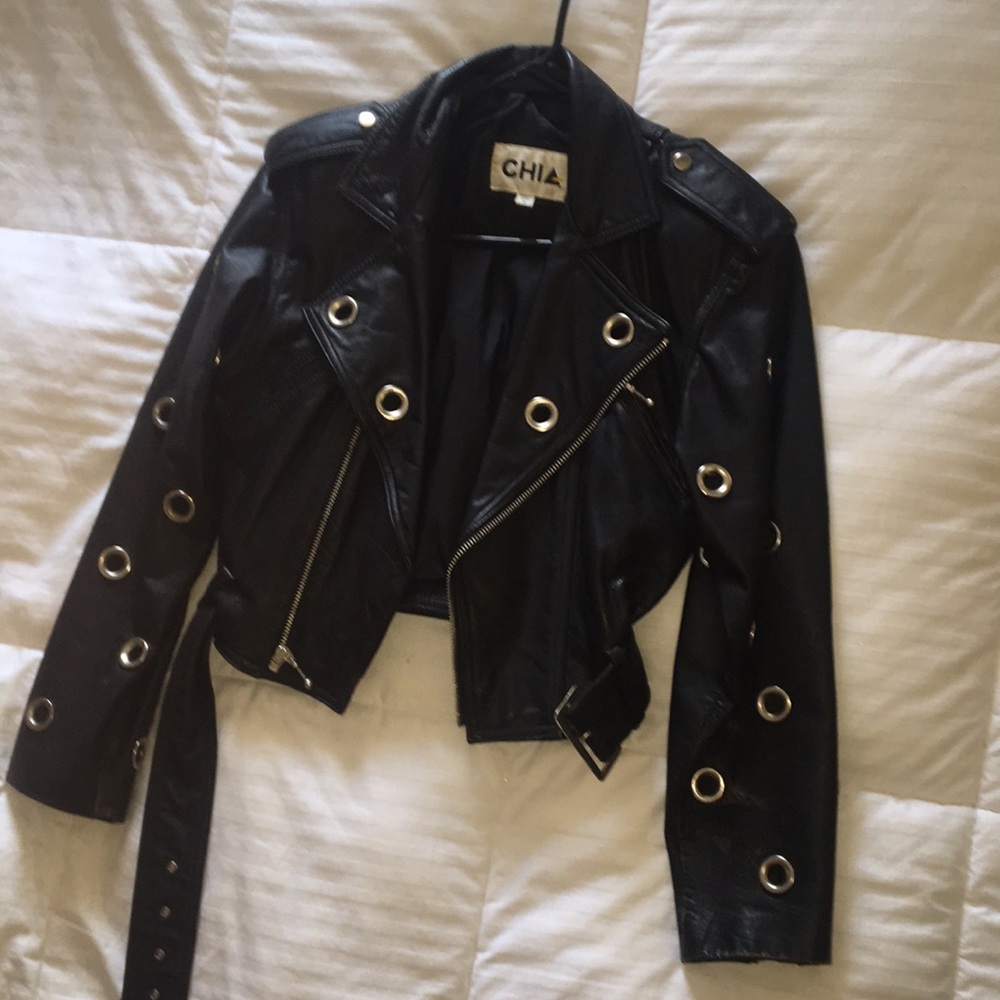 Vintage CHIA Genuine Black Leather Jacket 1980s